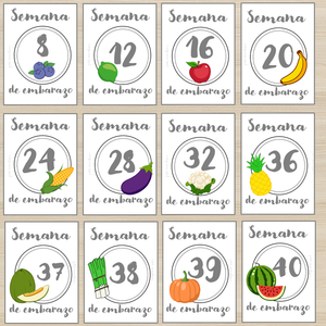 Tarjetas de embarazo Frutas (Desde la semana 8)